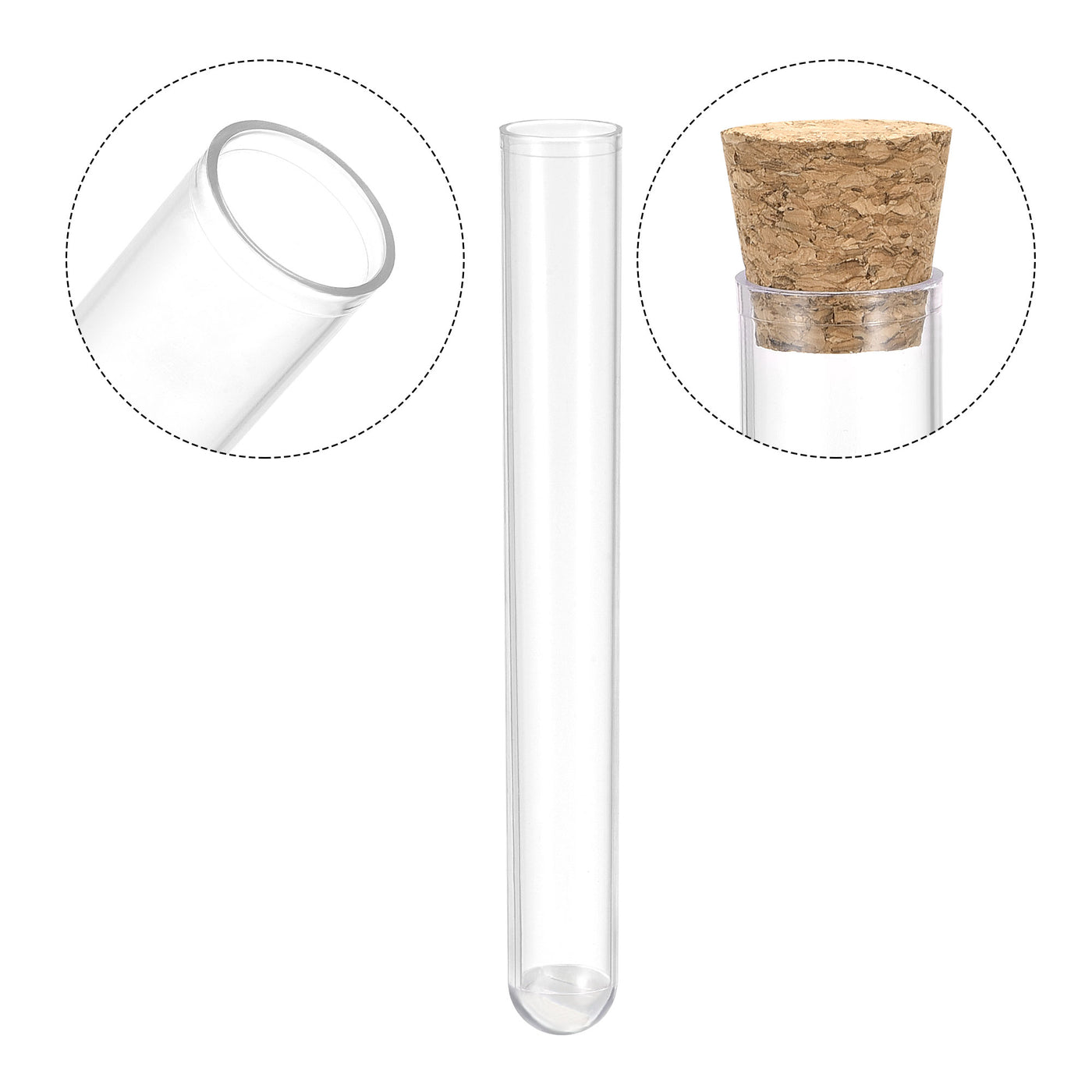 uxcell Uxcell 10Pcs PS Plastic Test Tubes with Cork Stoppers, Round Base, 16x125mm