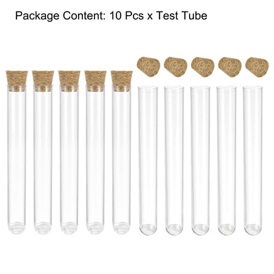 Harfington Uxcell 10Pcs PS Plastic Test Tubes with Cork Stoppers, Round Base, 16x125mm