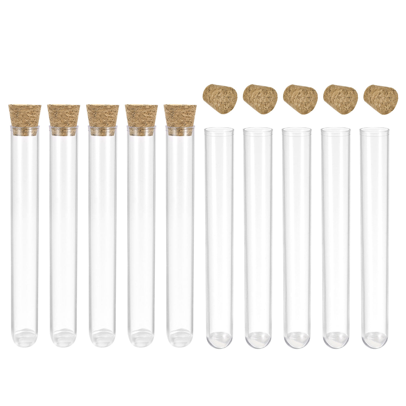 uxcell Uxcell 10Pcs PS Plastic Test Tubes with Cork Stoppers, Round Base, 16x125mm