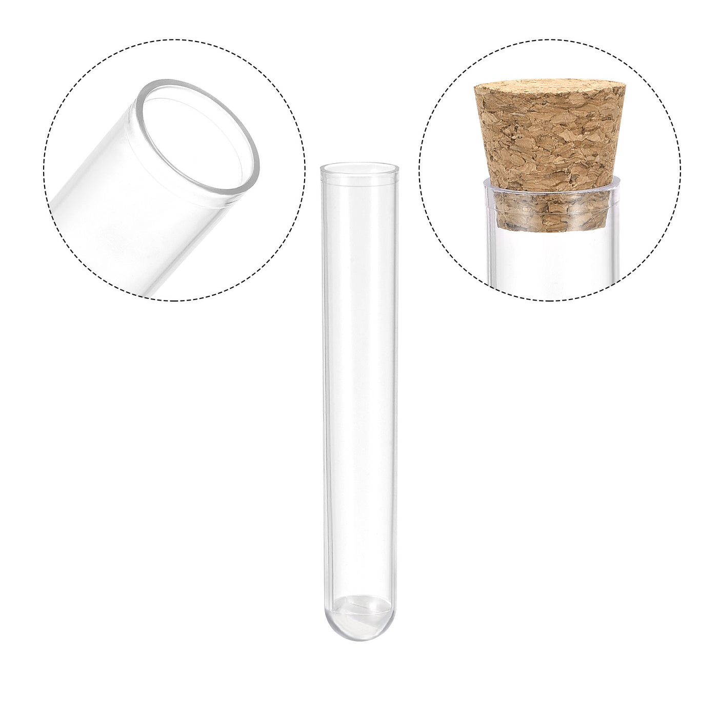 uxcell Uxcell 10Pcs PS Plastic Test Tubes with Cork Stoppers, Round Base, 16x100mm