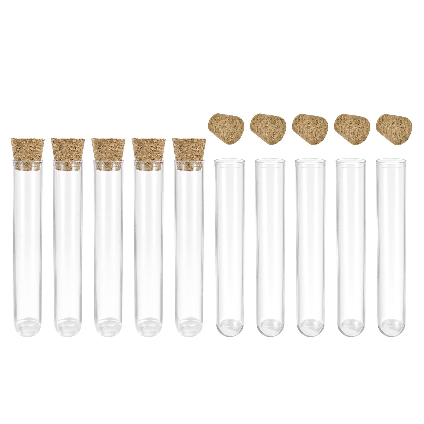 uxcell Uxcell 10Pcs PS Plastic Test Tubes with Cork Stoppers, Round Base, 16x100mm