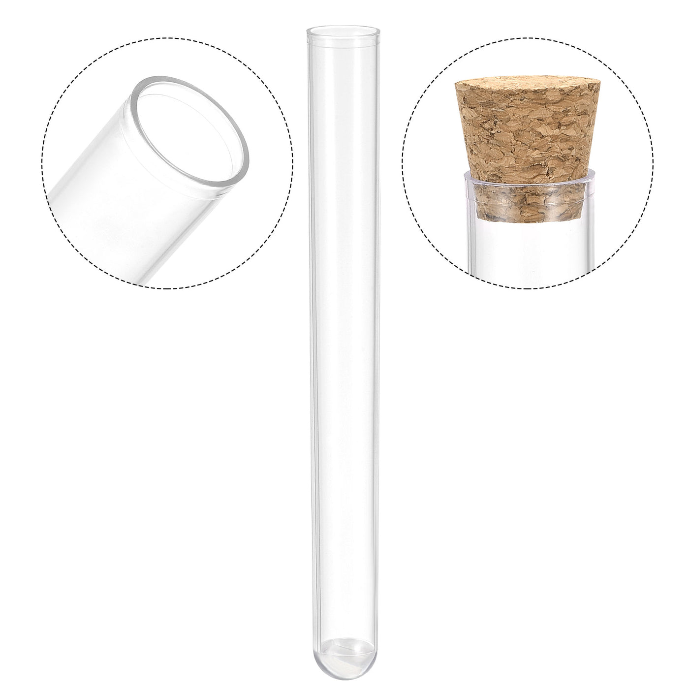 uxcell Uxcell 10Pcs PS Plastic Test Tubes with Cork Stoppers, Round Base, 16x150mm