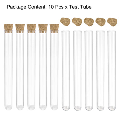 Harfington Uxcell 10Pcs PS Plastic Test Tubes with Cork Stoppers, Round Base, 16x150mm