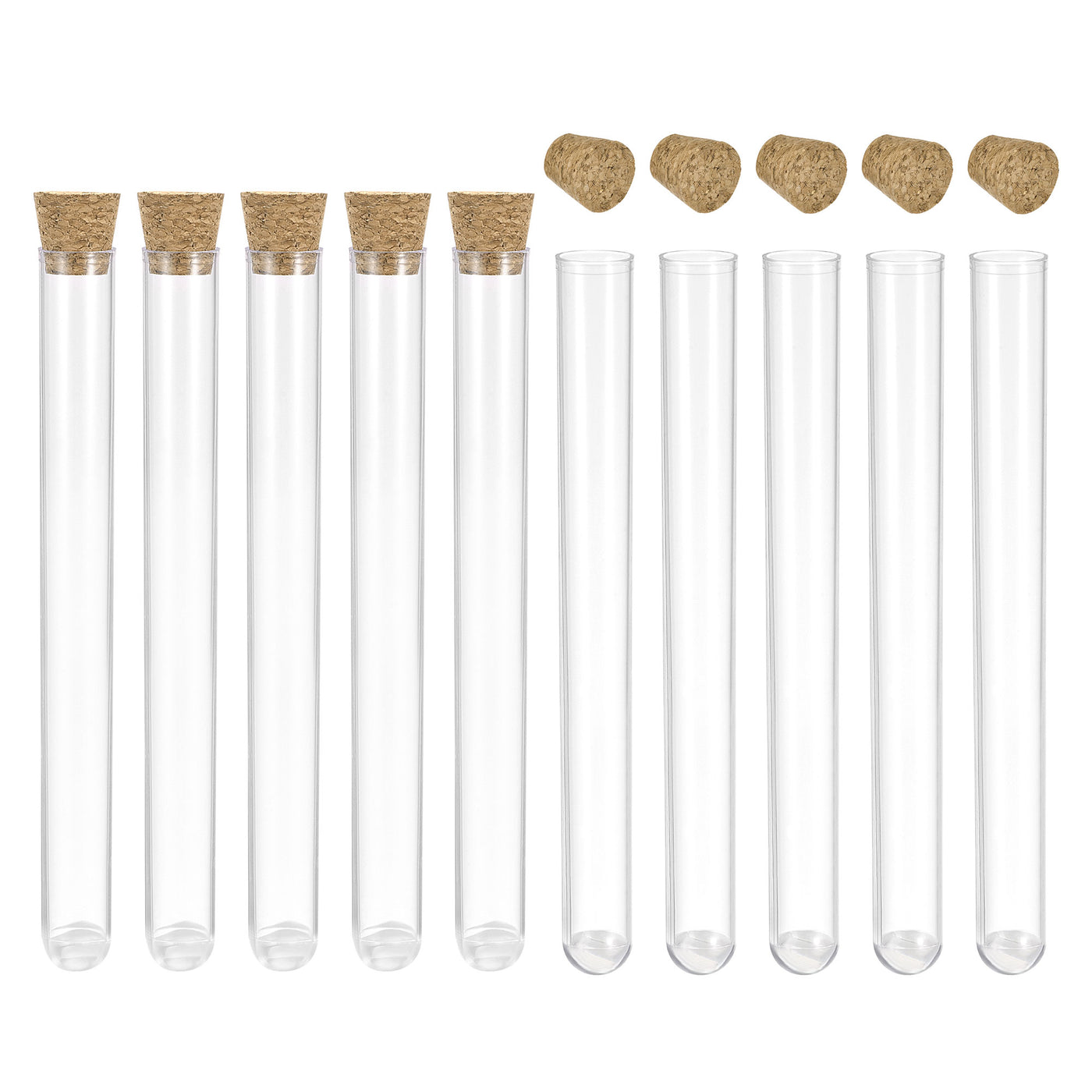 uxcell Uxcell 10Pcs PS Plastic Test Tubes with Cork Stoppers, Round Base, 16x150mm