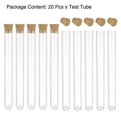 Harfington Uxcell 20Pcs PS Plastic Test Tubes with Cork Stoppers, Round Base, 16x150mm