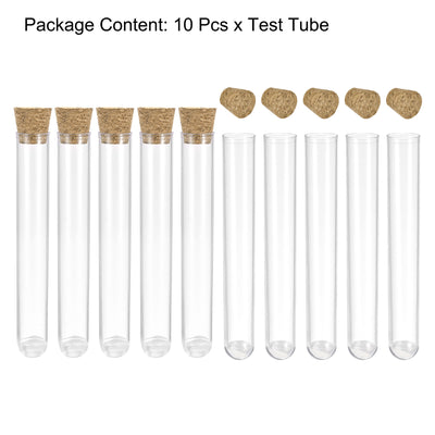 Harfington Uxcell 10Pcs PS Plastic Test Tubes with Cork Stoppers, Round Base, 20x153mm