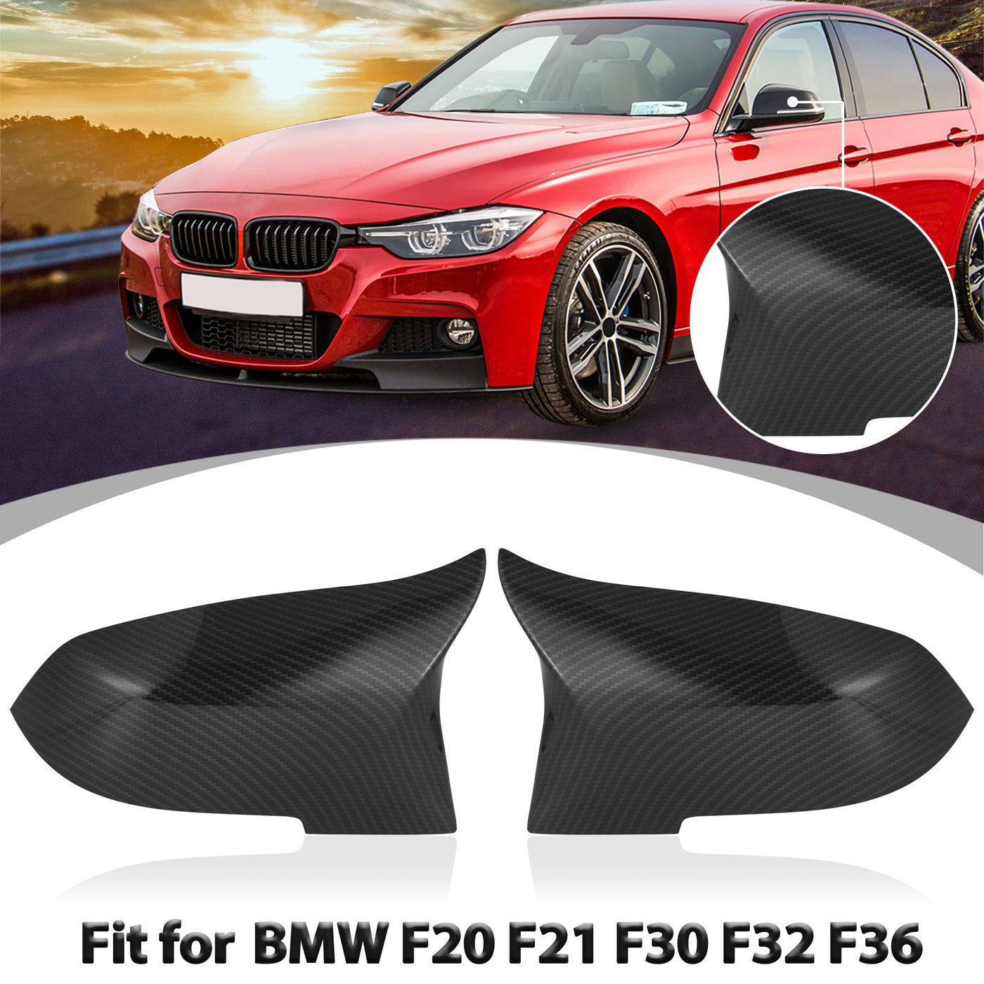 X AUTOHAUX Pair Door Rearview Mirror Cover Cap Replacement Carbon Fiber Pattern for BMW F20 F22 F23 F30 F31 F32 F33 F36 F87 M2 X1 E84