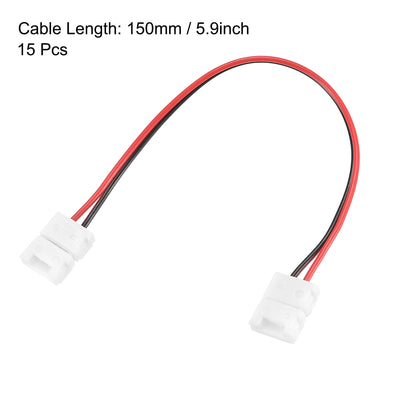 Harfington Uxcell 2 Pin 8mm Solderless Strip Light Connector, 150mm Strip to Strip Jumper Cable, for 3528 5050 Single Color LED Tape Lights 15Pcs