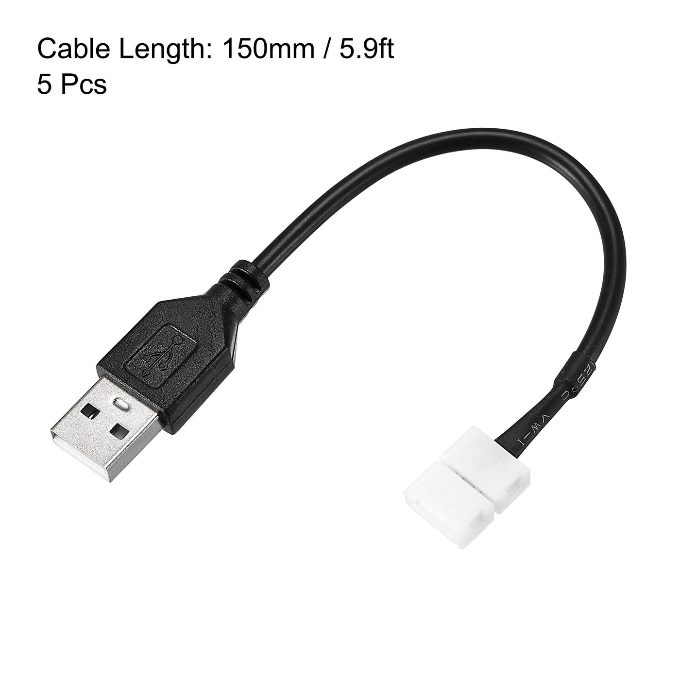 uxcell Uxcell LED-Streifenlichtanschluss 2 Pin 8mm Lötfreier Anschluss an USB-Kabel 150mm Länge Schwarz 5 Stück