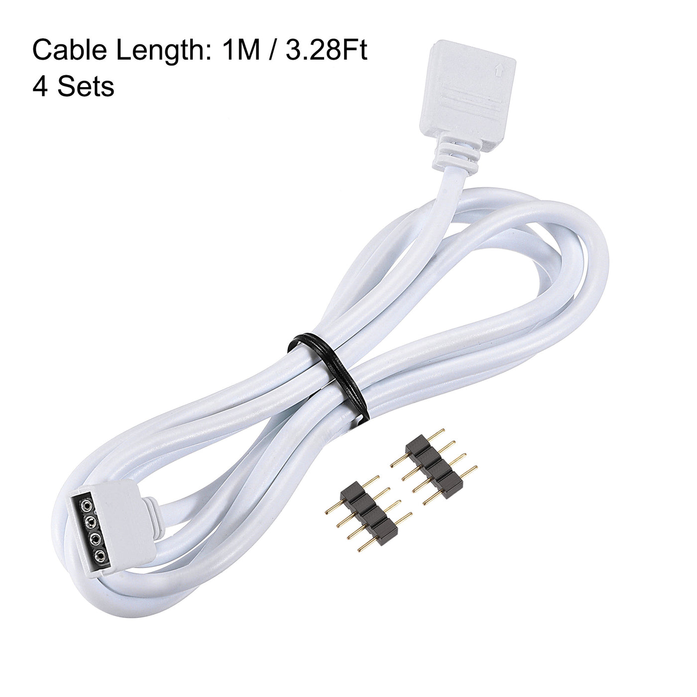 uxcell Uxcell 4 Pin 10mm RGB LED Strip Light Connector Extension Cable 1M Length White 4Pcs with 8Pcs Male 4 Pin Plugs