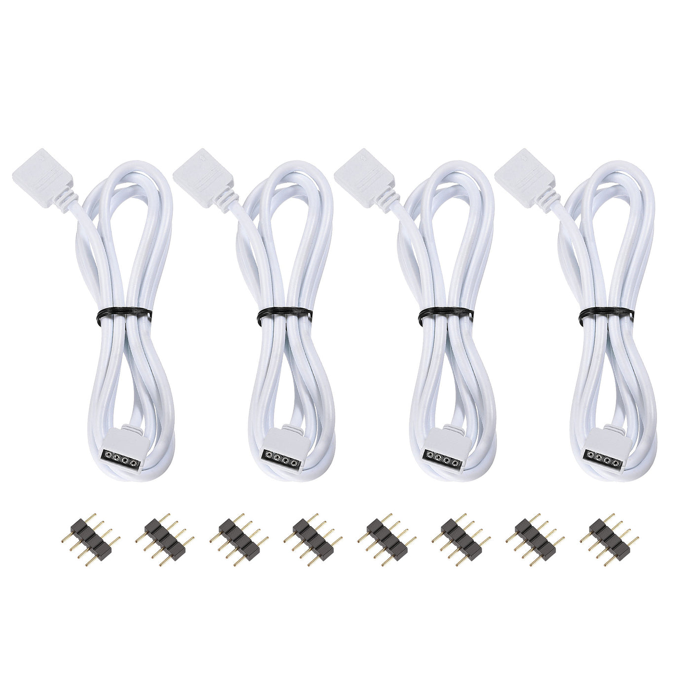 uxcell Uxcell 4 Pin 10mm RGB LED Strip Light Connector Extension Cable 1M Length White 4Pcs with 8Pcs Male 4 Pin Plugs