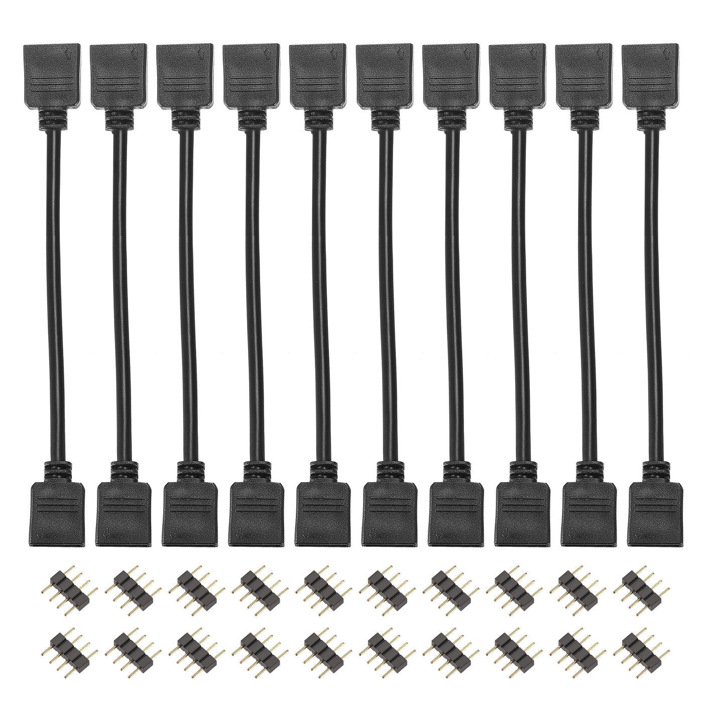 uxcell Uxcell 4 Pin 10mm RGB LED Strip Light Connector Extension Cable 300mm Length Black 10Pcs with 20Pcs Male 4 Pin Plugs