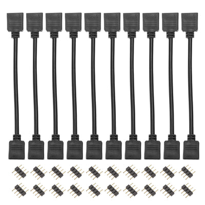 Harfington Uxcell 4 Pin 10mm RGB LED Strip Light Connector Extension Cable 300mm Length Black 10Pcs with 20Pcs Male 4 Pin Plugs