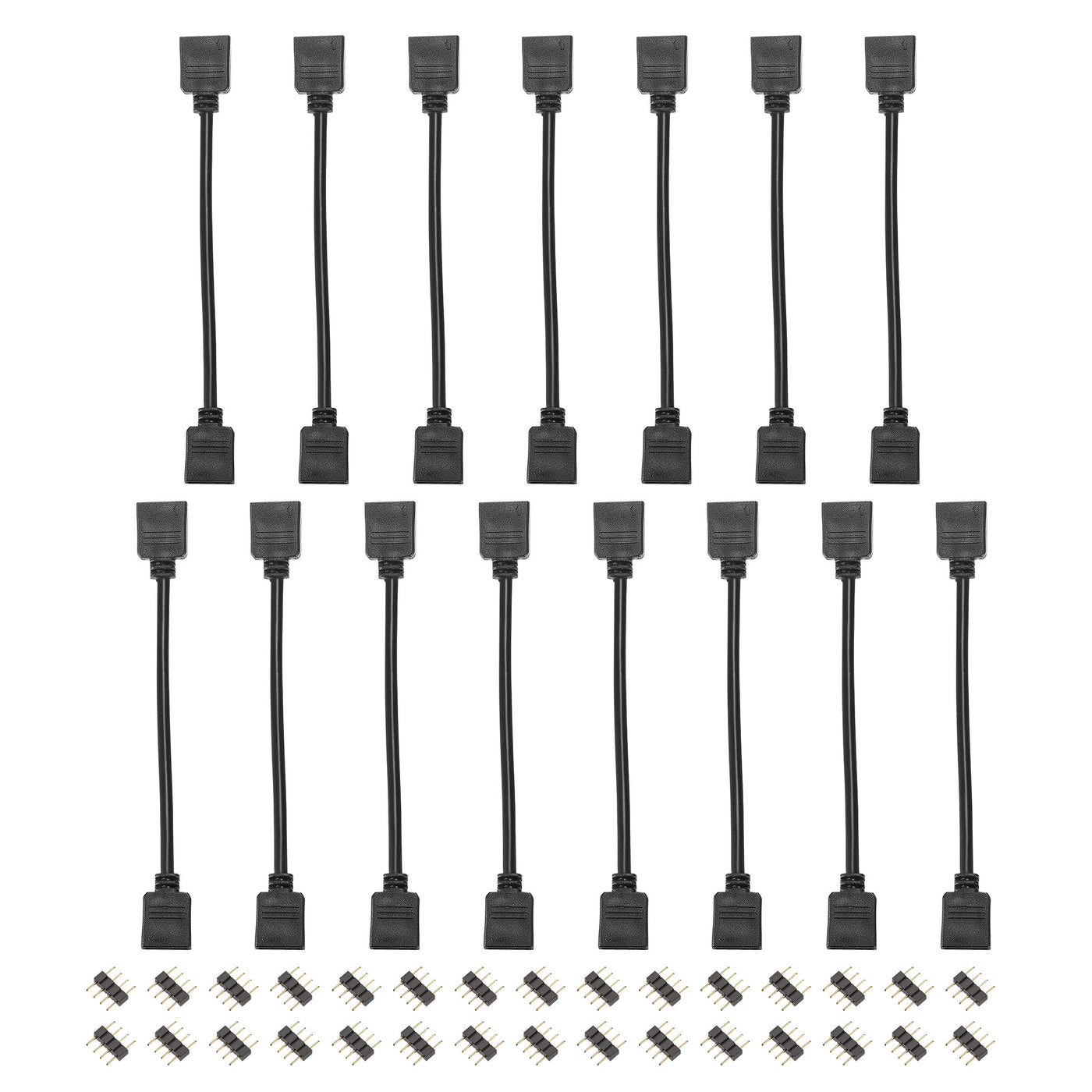 uxcell Uxcell 15 Stück 4 Stifte 10mm RGB LED Streifen Velängerkabel 300mm Länge Schwarz mit 30 Stück Stecker 4 Stifte Adapter