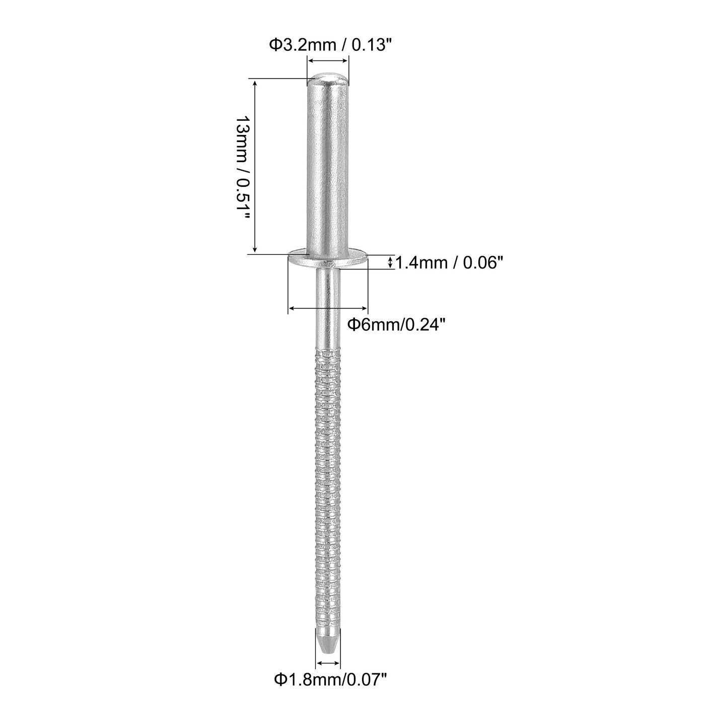 uxcell Uxcell Blind Rivets 304 Stainless Steel 3.2mm Diameter 13mm Grip Length 50pcs