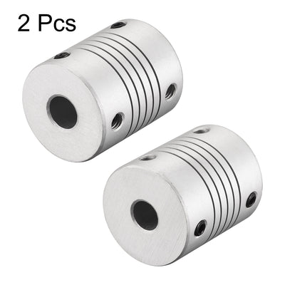 Harfington Uxcell 8mm to 7mm Aluminum Alloy Shaft Coupling Flexible Coupler L30xD25 Silver 2Pcs