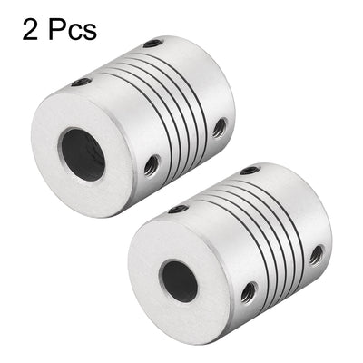 Harfington Uxcell 10mm to 8mm Aluminum Alloy Shaft Coupling Flexible Coupler L30xD25 Silver 2Pcs