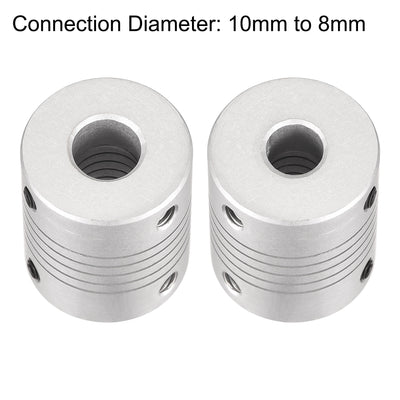 Harfington Uxcell 10mm to 8mm Aluminum Alloy Shaft Coupling Flexible Coupler L30xD25 Silver 2Pcs