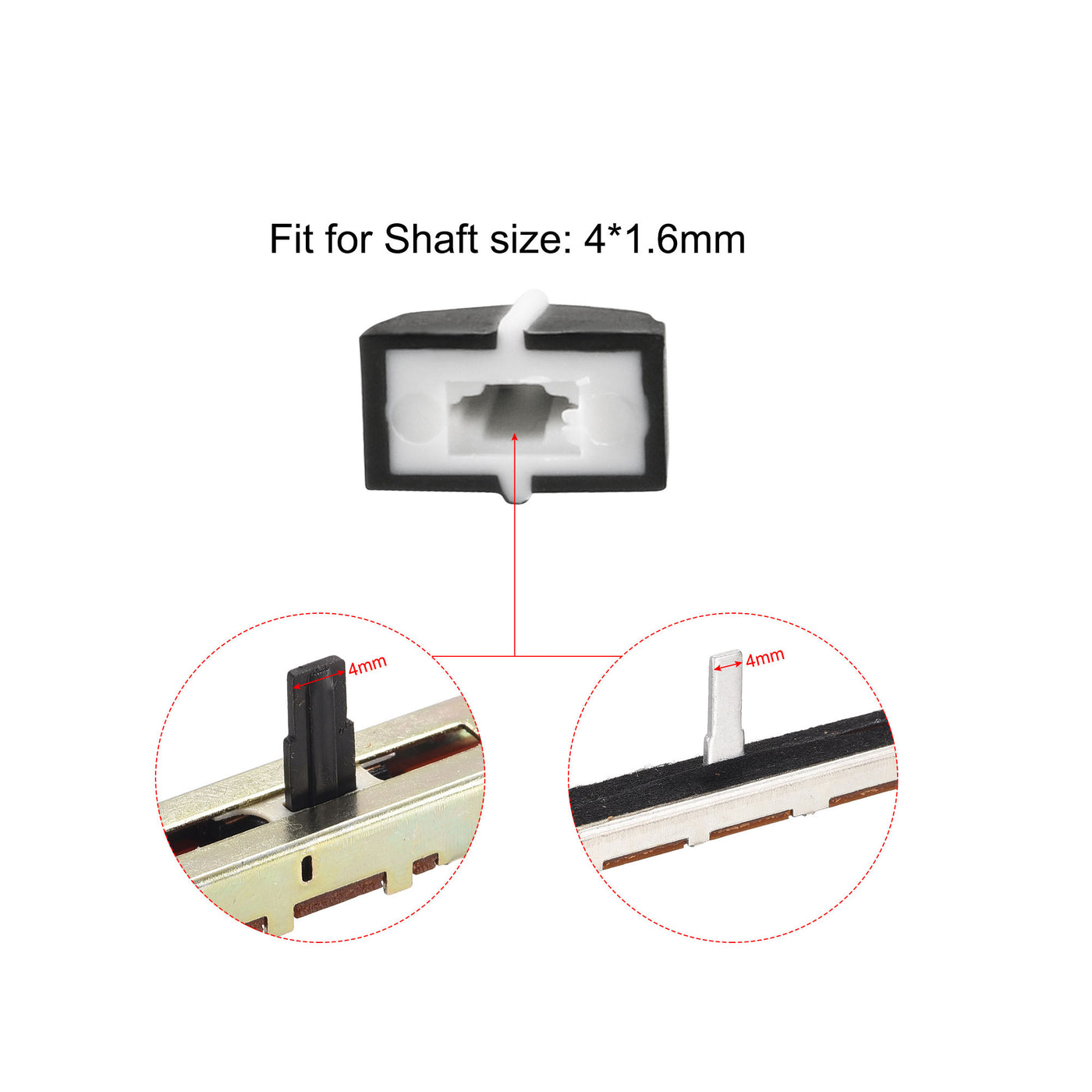 uxcell Uxcell 5 Stück Kunststoff Gerade Schiebepotentiometer Flacher Druckknopf Einsatz Welle 4x1,6mm Weiß Schwarz