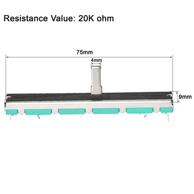 Harfington Uxcell Variable Resistors 75mm Straight Slide Potentiometer A20K Ohm Dual Channel 5pcs