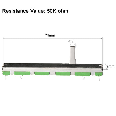 Harfington Uxcell Variable Resistor 75mm Straight Slide Potentiometer B50K Dual Channel Green 5pcs