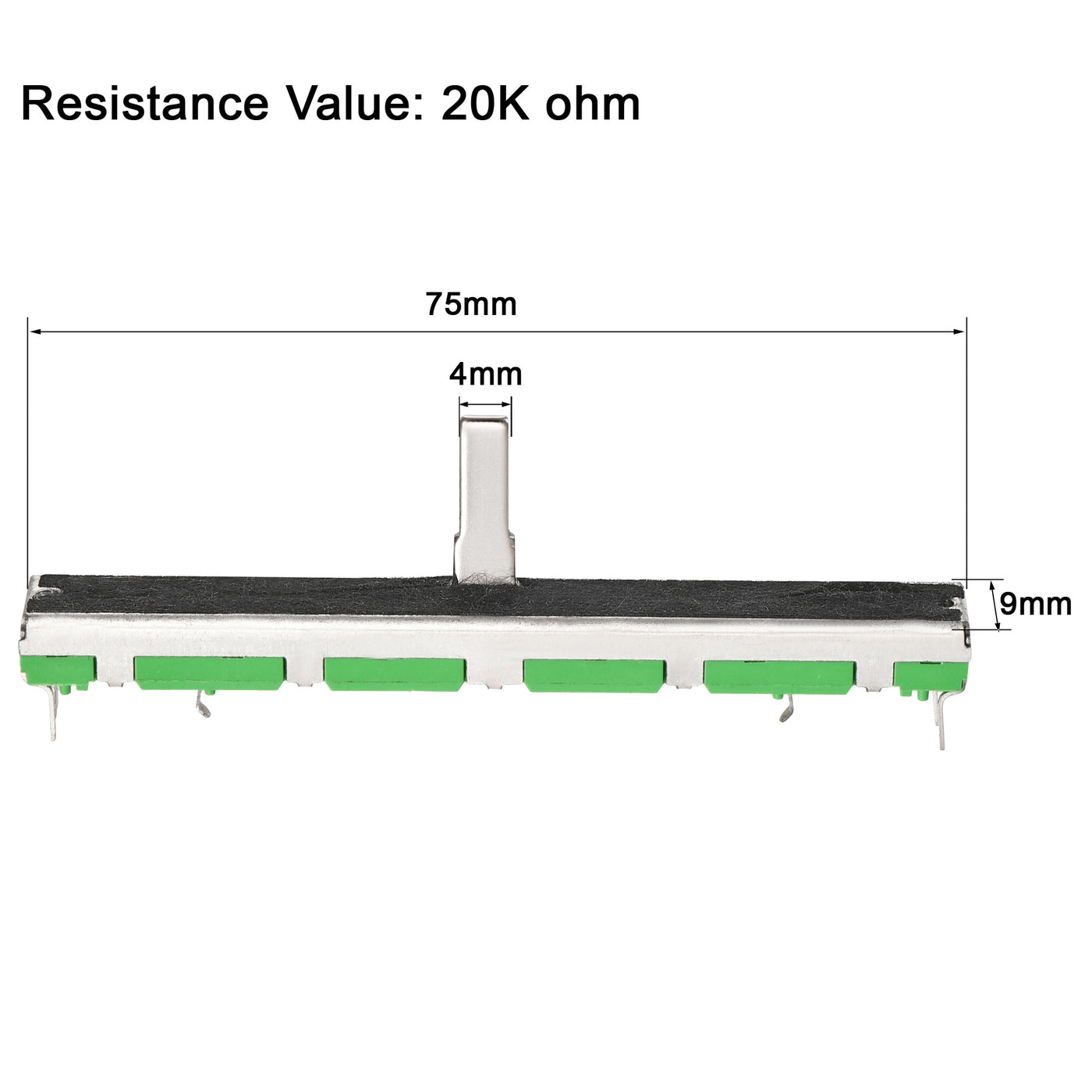 uxcell Uxcell Variable Resistors 75mm Straight Slide Potentiometer B20K Ohm Dual Channel 5pcs