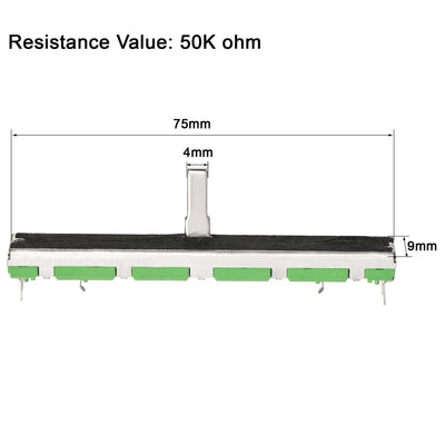 Harfington Uxcell 5Stk Fader Variabler Widerstände Mischer Linear potentiometer Potentiometer A50K Ohm Doppelkanal 75mm Gerade Rutsche mit Knöpfen