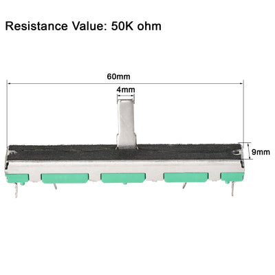 Harfington Uxcell Variable Resistors 60mm Straight Slide Potentiometer A50K Ohm Dual Channel 5pcs