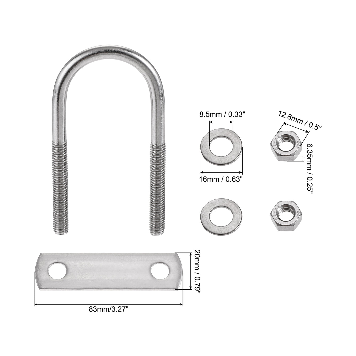 uxcell Uxcell Round U-Bolt M8x42mmx100mm 304 Stainless Steel with Nut Plate Washer 2 Set