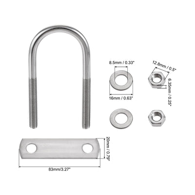 Harfington Uxcell Round U-Bolt M8x42mmx100mm 304 Stainless Steel with Nut Plate Washer 2 Set