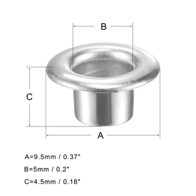 Harfington Uxcell 100Sätze Ösen mit Unterlegscheiben Kit 9,5 x 5 x 4,5mm Kupfer Ösen Silber