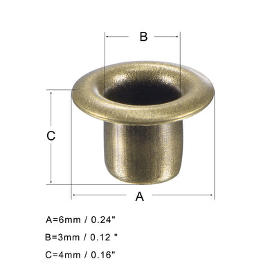 Harfington Uxcell Eyelet with Washer 6x3x4mm Copper Grommet Chrome Plated Bronze Tone 200 Set