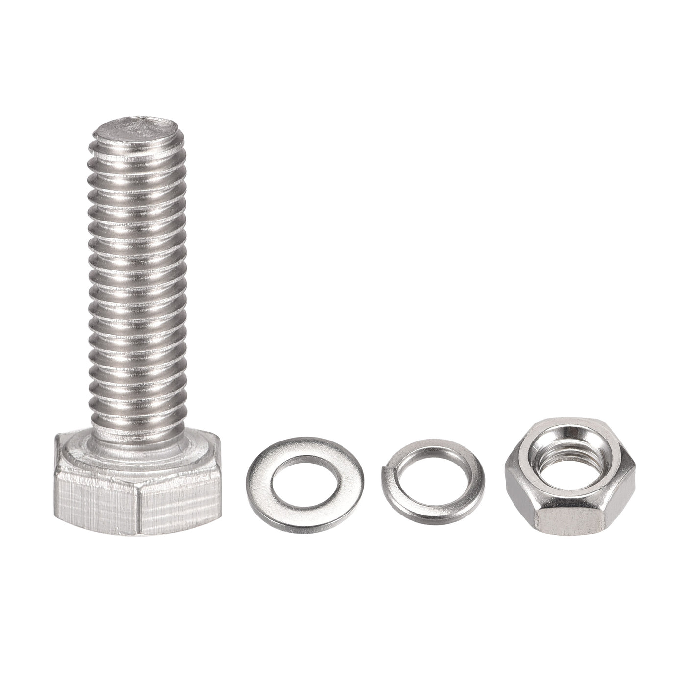 uxcell Uxcell M6 x 20mm Hex Head Screws Bolts, Nuts, Flat & Lock Washers Kits, 304 Stainless Steel Fully Thread Hexagon Bolts 6 Sets