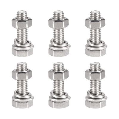 Harfington Uxcell M6 x 20mm Hex Head Screws Bolts, Nuts, Flat & Lock Washers Kits, 304 Stainless Steel Fully Thread Hexagon Bolts 6 Sets