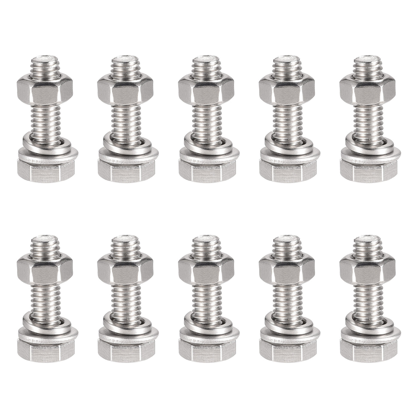 uxcell Uxcell 10 Sets Sechskantschraube Flachdichtung & Sicherungsscheibe 304 rostfreier Stahl volles Gewinde Hexagon Bolzen M6 x 20mm