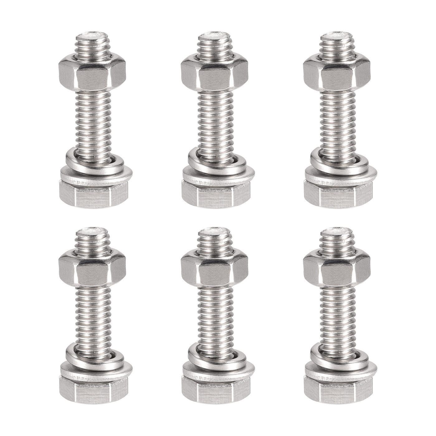 uxcell Uxcell M6 x 25mm Hex Head Screws Bolts, Nuts, Flat & Lock Washers Kits, 304 Stainless Steel Fully Thread Hexagon Bolts 6 Sets