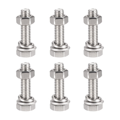 Harfington Uxcell M6 x 25mm Hex Head Screws Bolts, Nuts, Flat & Lock Washers Kits, 304 Stainless Steel Fully Thread Hexagon Bolts 6 Sets