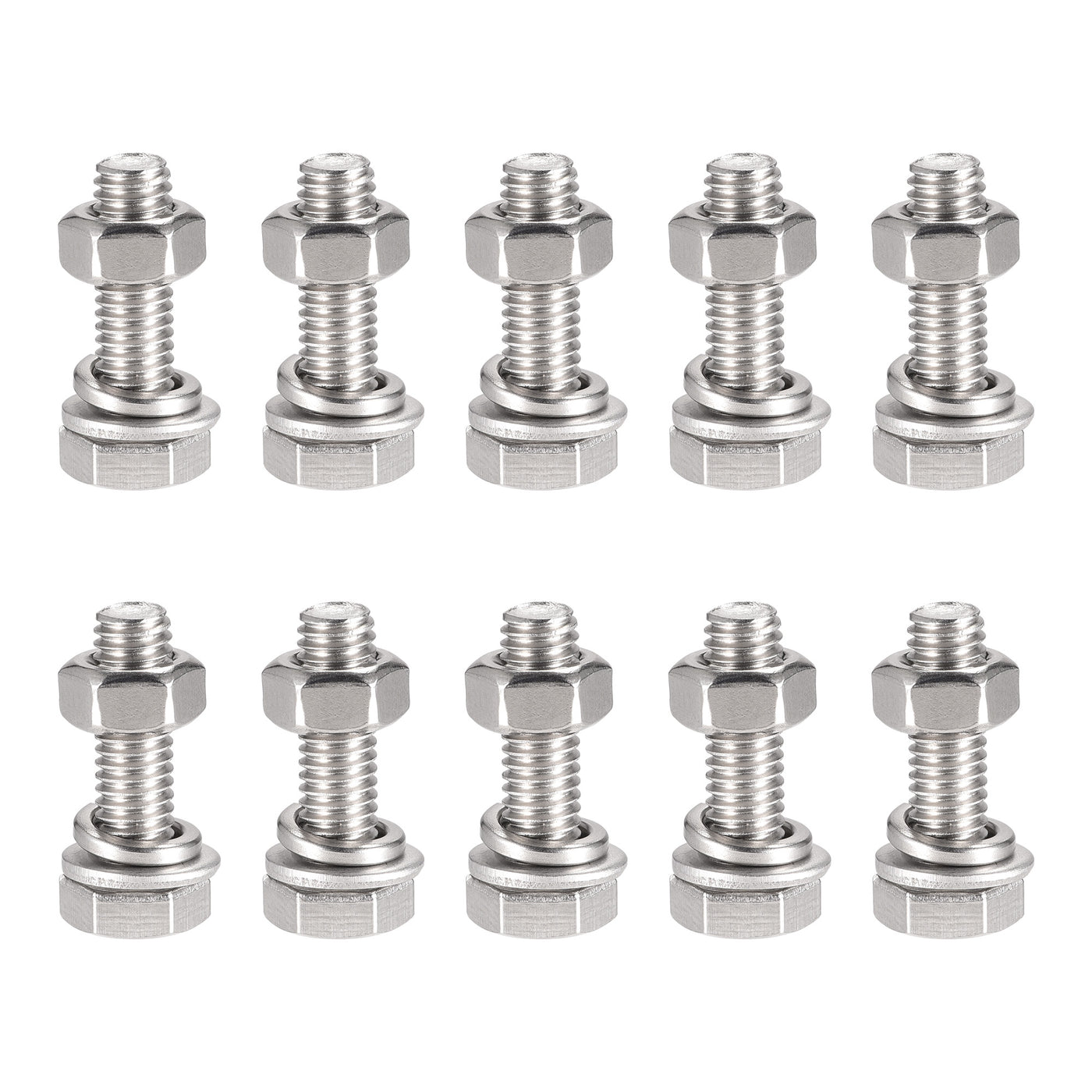 uxcell Uxcell M6 x 25mm Hex Head Screws Bolts, Nuts, Flat & Lock Washers Kits, 304 Stainless Steel Fully Thread Hexagon Bolts 10 Sets