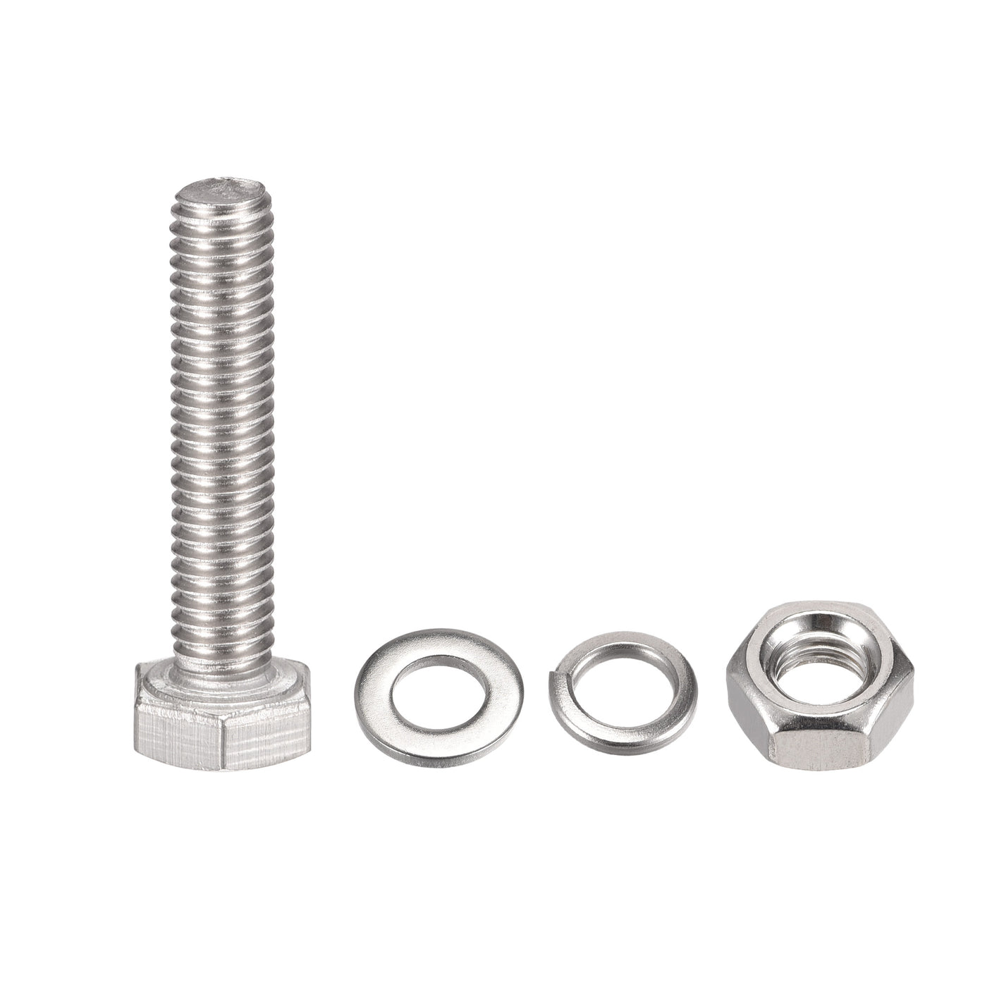 uxcell Uxcell M6 x 30mm Hex Head Screws Bolts, Nuts, Flat & Lock Washers Kits, 304 Stainless Steel Fully Thread Hexagon Bolts 6 Sets