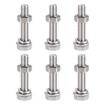 uxcell Uxcell M6 x 30mm Hex Head Screws Bolts, Nuts, Flat & Lock Washers Kits, 304 Stainless Steel Fully Thread Hexagon Bolts 6 Sets