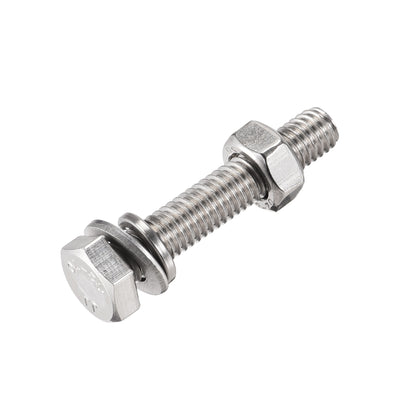 Harfington Uxcell M6 x 35mm Hex Head Screws Bolts, Nuts, Flat & Lock Washers Kits, 304 Stainless Steel Fully Thread Hexagon Bolts 6 Sets