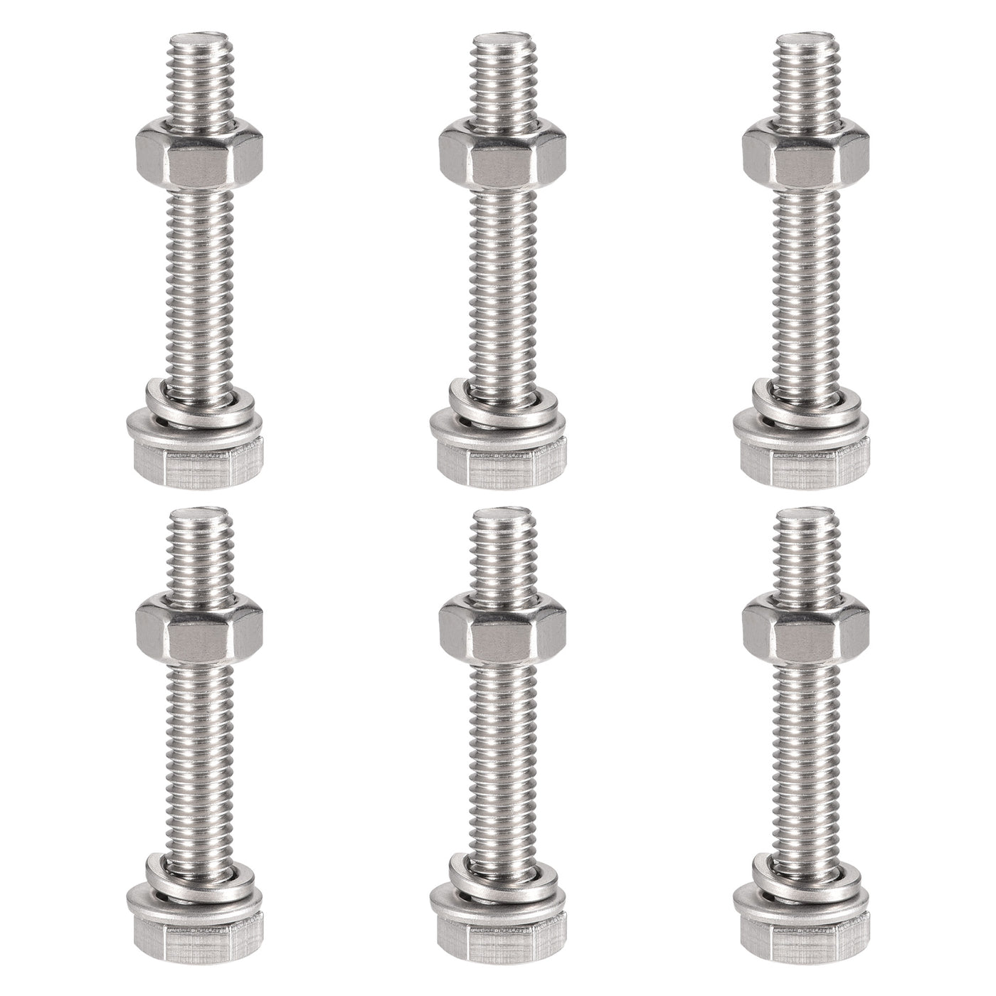 uxcell Uxcell M6 x 35mm Hex Head Screws Bolts, Nuts, Flat & Lock Washers Kits, 304 Stainless Steel Fully Thread Hexagon Bolts 6 Sets