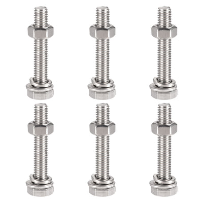 Harfington Uxcell M6 x 35mm Hex Head Screws Bolts, Nuts, Flat & Lock Washers Kits, 304 Stainless Steel Fully Thread Hexagon Bolts 6 Sets