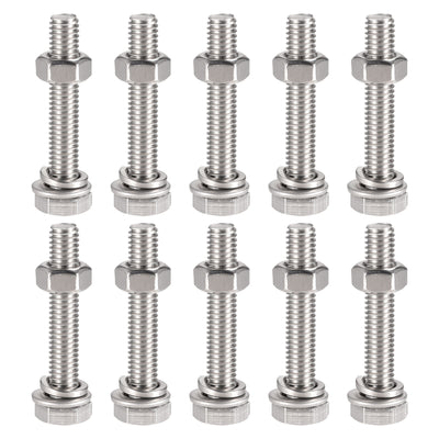 uxcell Uxcell M6 x 35mm Hex Head Screws Bolts, Nuts, Flat & Lock Washers Kits, 304 Stainless Steel Fully Thread Hexagon Bolts 10 Sets