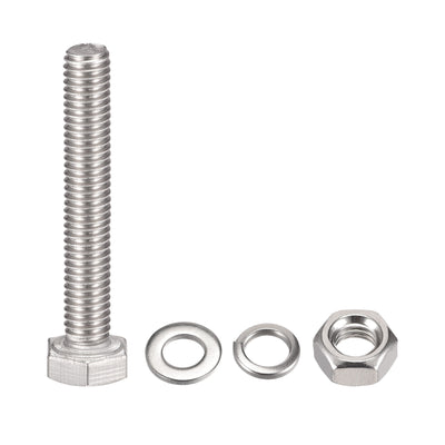 Harfington Uxcell M6 x 40mm Hex Head Screws Bolts, Nuts, Flat & Lock Washers Kits, 304 Stainless Steel Fully Thread Hexagon Bolts 6 Sets