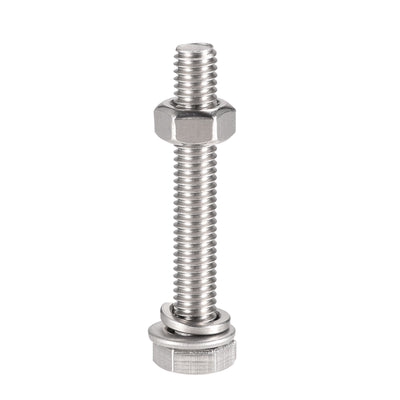 Harfington Uxcell M6 x 40mm Hex Head Screws Bolts, Nuts, Flat & Lock Washers Kits, 304 Stainless Steel Fully Thread Hexagon Bolts 6 Sets