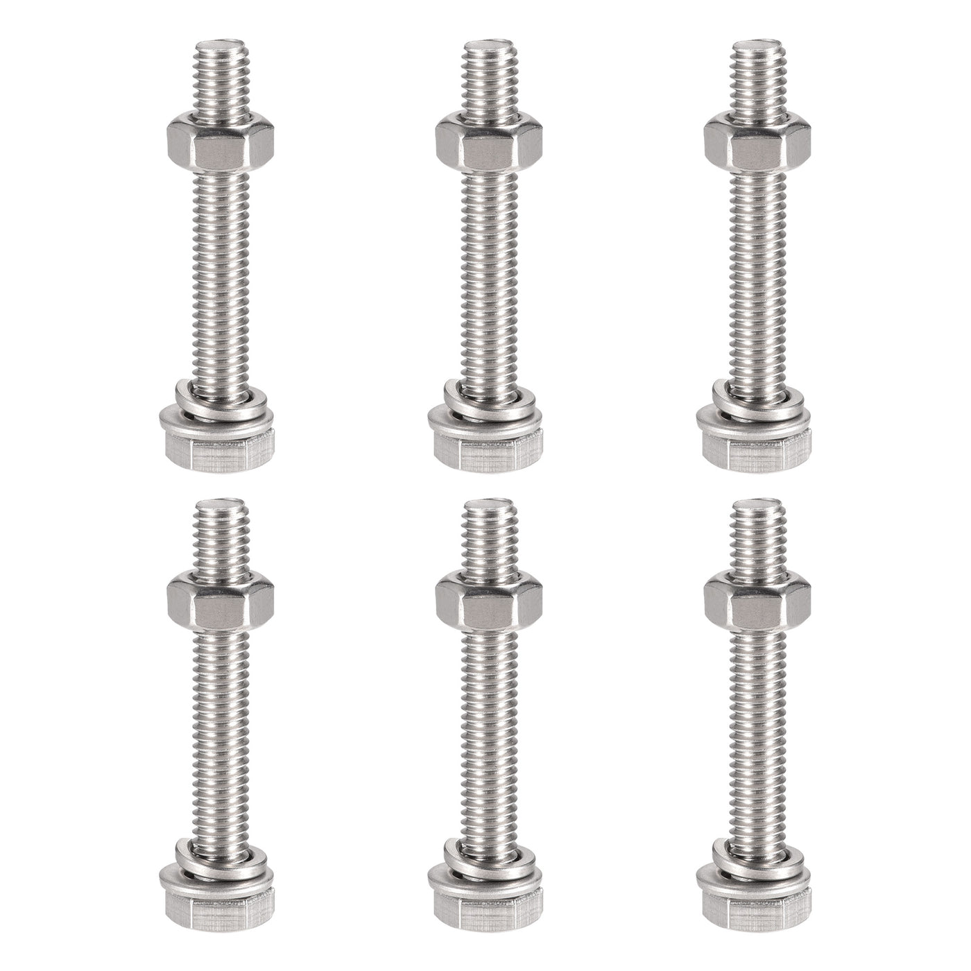 uxcell Uxcell M6 x 40mm Hex Head Screws Bolts, Nuts, Flat & Lock Washers Kits, 304 Stainless Steel Fully Thread Hexagon Bolts 6 Sets