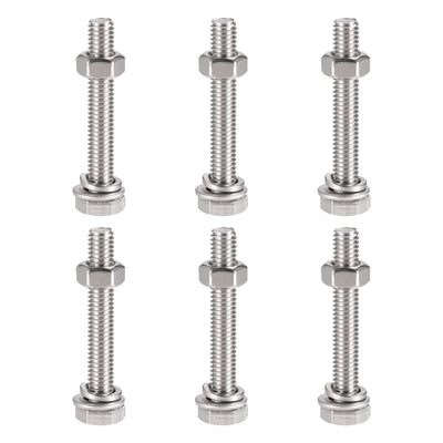 uxcell Uxcell M6 x 40mm Hex Head Screws Bolts, Nuts, Flat & Lock Washers Kits, 304 Stainless Steel Fully Thread Hexagon Bolts 6 Sets