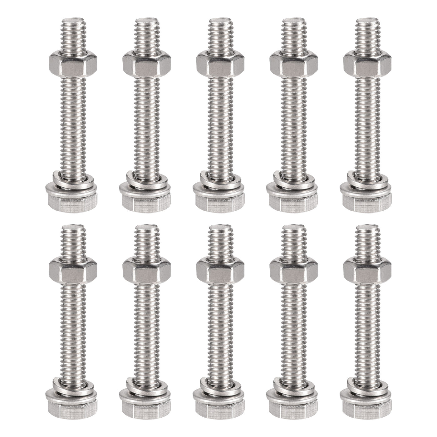 uxcell Uxcell M6 x 40mm Hex Head Screws Bolts, Nuts, Flat & Lock Washers Kits, 304 Stainless Steel Fully Thread Hexagon Bolts 10 Sets