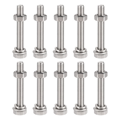 uxcell Uxcell M6 x 40mm Hex Head Screws Bolts, Nuts, Flat & Lock Washers Kits, 304 Stainless Steel Fully Thread Hexagon Bolts 10 Sets